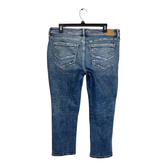 BKE Buckle Stella Capril Slim Low Rise Jeans Womens Size 32 Dark Blue Distressed - Picture 9 of 10